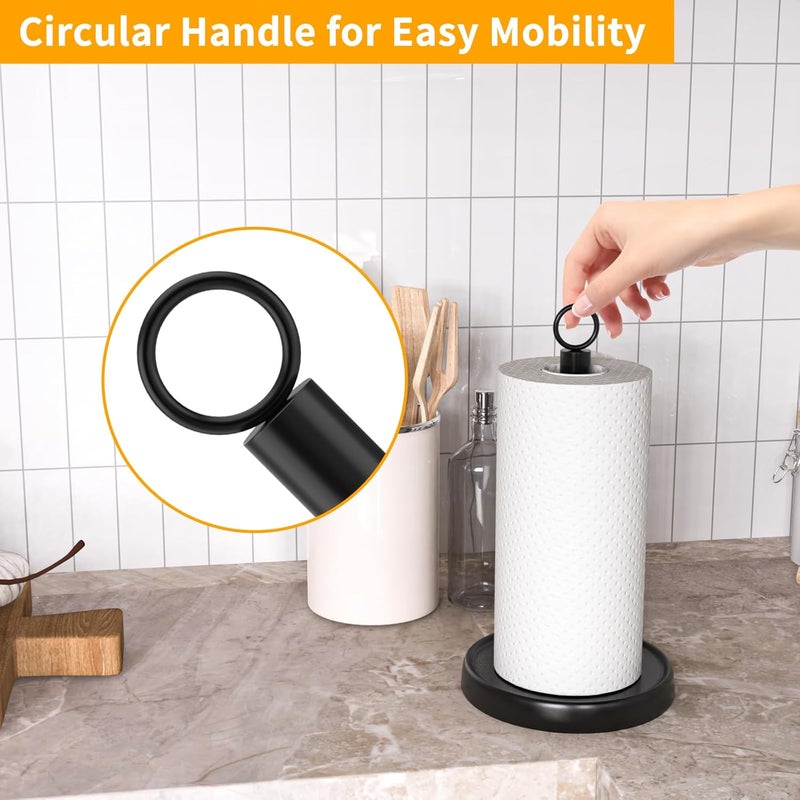 PAROTO Paper Towel Holder Countertop, Stainless Steel, Weighted Base, Anti-Slip, Black Paper Towel Holder Stand for Kitchen Bathroom Farmhouse Essentials Decor Accessories - Image 2